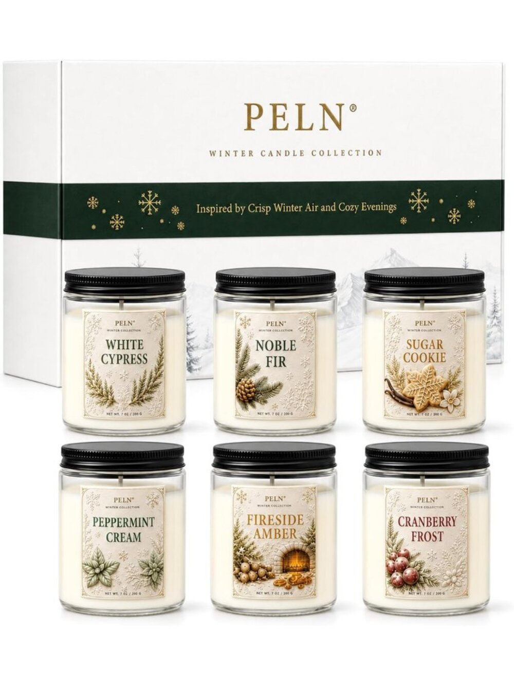 6-Pack Soy Candles Gift Set - 7 oz Winter Christmas Scented Candles for Home